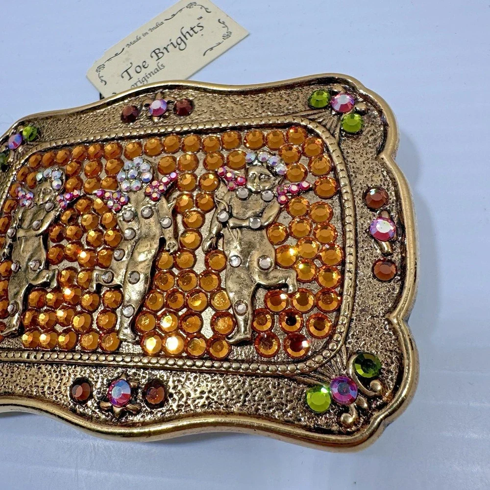 Toe Brights Cherub Angel Rhinestone Belt Buckle Gold Tone Made In India